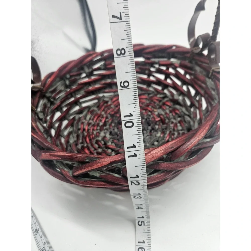 Vintage Red Wicker Basket With Decorative Metal Handle